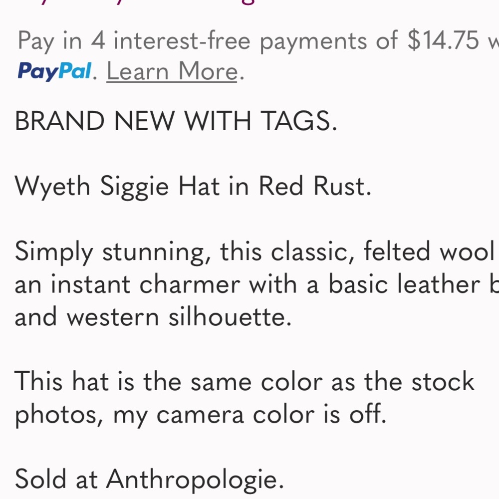 WYETH Siggie Hat Festival Cowboy auburn Rust color - Picture 5 of 7
